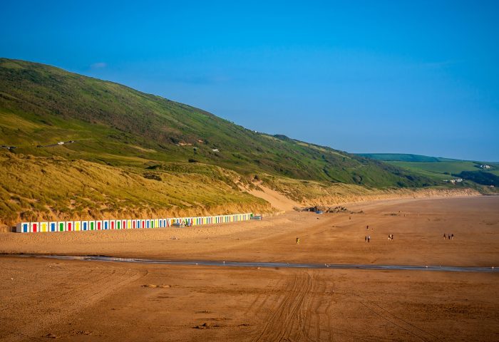 Aerial view of Woolacombe beach on a sunny day