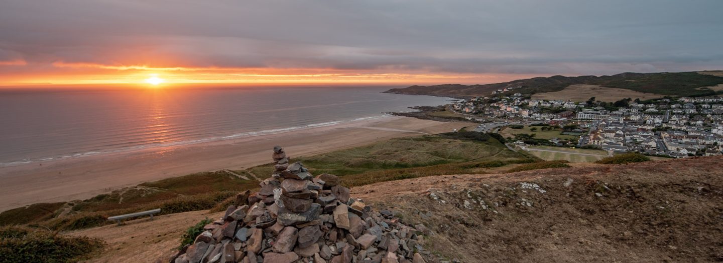 Sunset sea view from local landmark Mini Mountain in Woolacombe